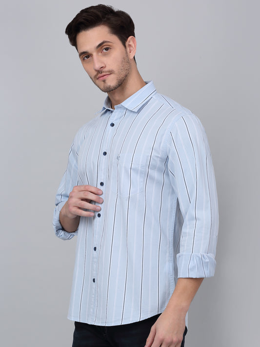 Casual Shirt for Men | Breathable & Soft with Color Fastness Regular Fit Spread Collar Neck Cotton Fabric Striped Pattern