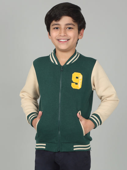 Boys Green Printed Mock Neck Full Sleeves Casual Sweatshirt
