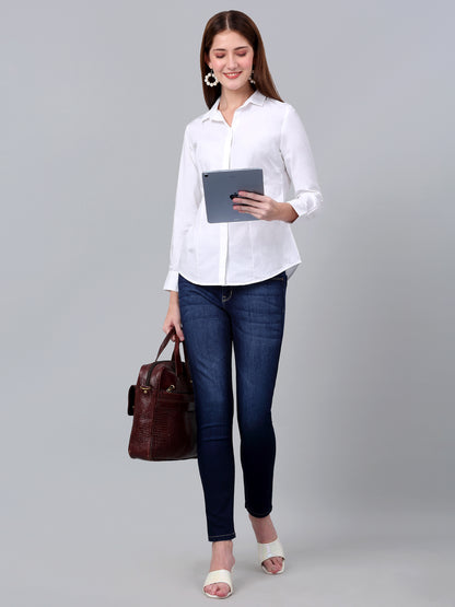 Women's White Solid Formal Shirt