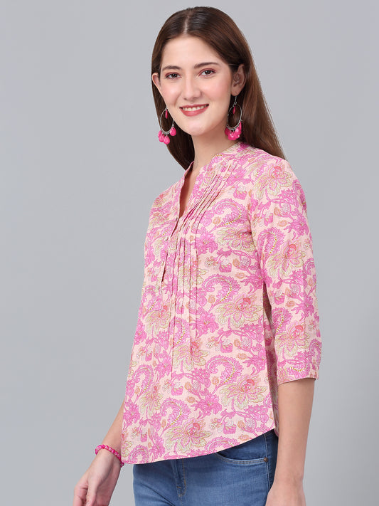 Women's Pink Printed 3/4th Sleeve Tunic