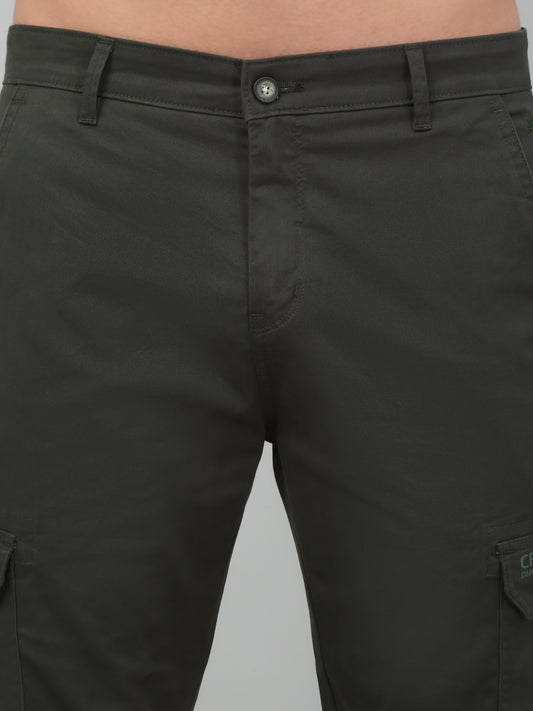 Men's Olive Green Solid Stretchable Cargo