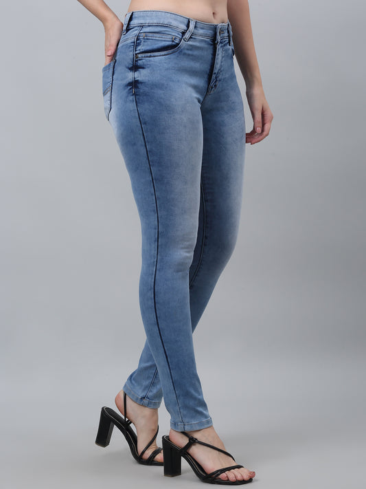 Women's Casual Skinny Fit Light Blue Heavy Fade Mid rise Jeans