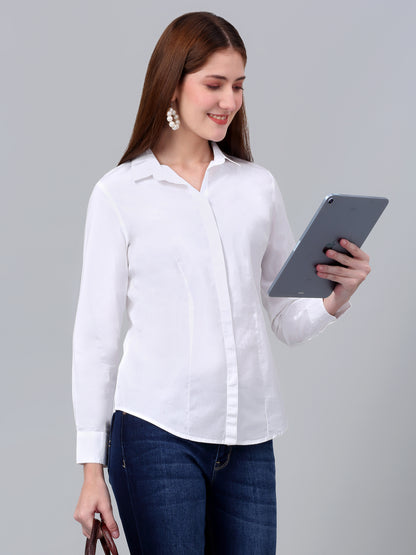 Women's White Solid Formal Shirt