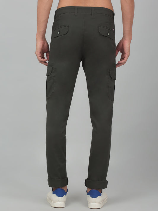 Men's Olive Green Solid Stretchable Cargo