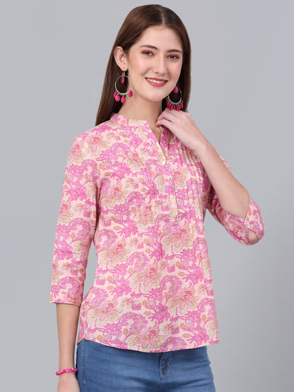 Women's Pink Printed 3/4th Sleeve Tunic