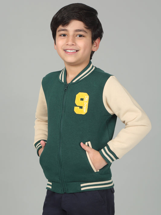Boys Green Printed Mock Neck Full Sleeves Casual Sweatshirt