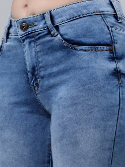Women's Casual Skinny Fit Light Blue Heavy Fade Mid rise Jeans