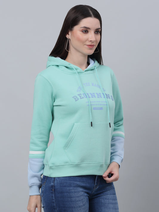Women's Casual  Mint  Regular Full Sleeve  Pullover Hoodie Sweatshirt