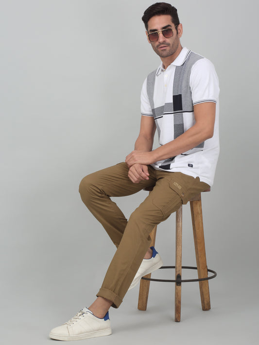 Men's Brown Solid Stretchable Cargo