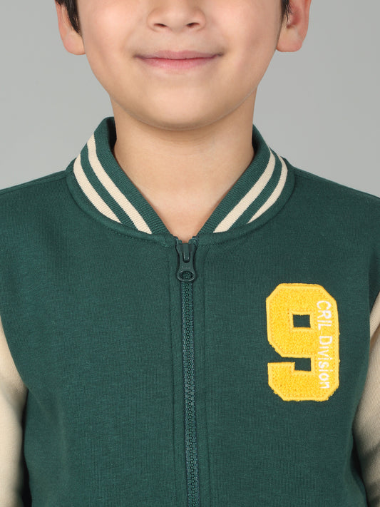 Boys Green Printed Mock Neck Full Sleeves Casual Sweatshirt