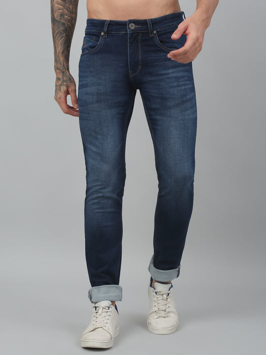Denim Jeans for Men l Breathable & Soft with Color Fastness Ultra Narrow Fit Cotton Fabric Solid Pattern Button Closure
