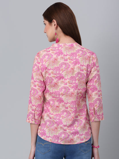 Women's Pink Printed 3/4th Sleeve Tunic