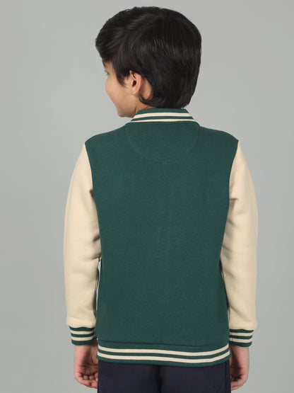 Boys Green Printed Mock Neck Full Sleeves Casual Sweatshirt