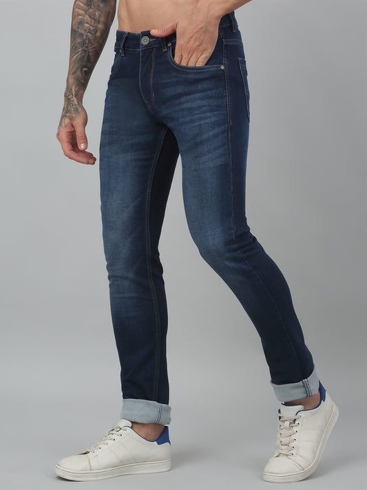 Denim Jeans for Men l Breathable & Soft with Color Fastness Ultra Narrow Fit Cotton Fabric Solid Pattern Button Closure