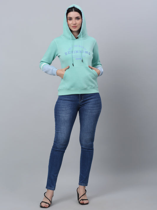 Women's Casual  Mint  Regular Full Sleeve  Pullover Hoodie Sweatshirt