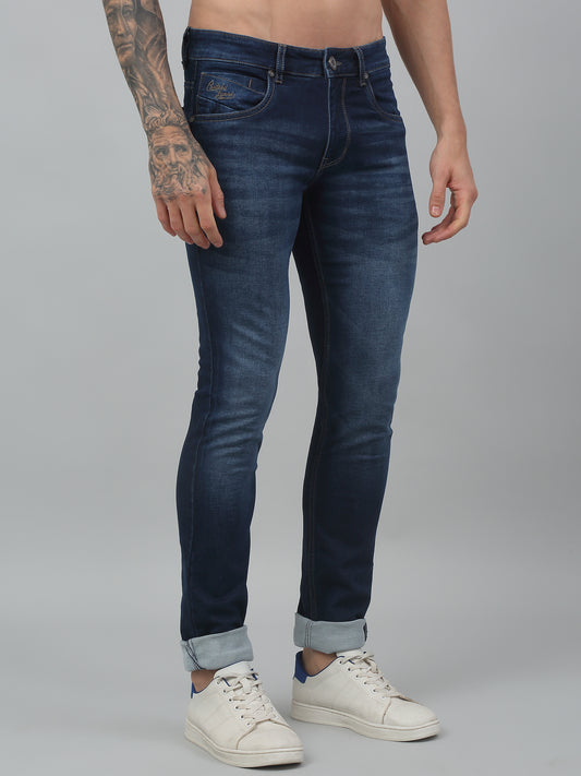 Denim Jeans for Men l Breathable & Soft with Color Fastness Ultra Narrow Fit Cotton Fabric Solid Pattern Button Closure