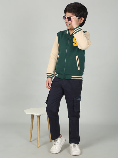 Boys Green Printed Mock Neck Full Sleeves Casual Sweatshirt