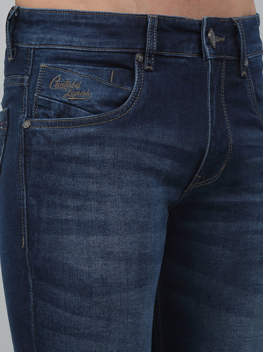 Denim Jeans for Men l Breathable & Soft with Color Fastness Ultra Narrow Fit Cotton Fabric Solid Pattern Button Closure