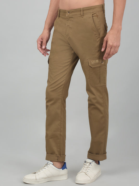 Men's Brown Solid Stretchable Cargo