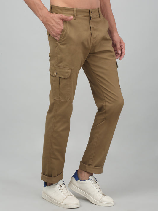 Men's Brown Solid Stretchable Cargo