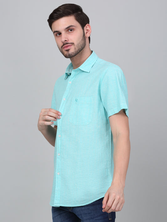 Men's Blue Striped Half Sleeve Casual Shirt