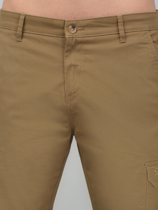 Men's Brown Solid Stretchable Cargo