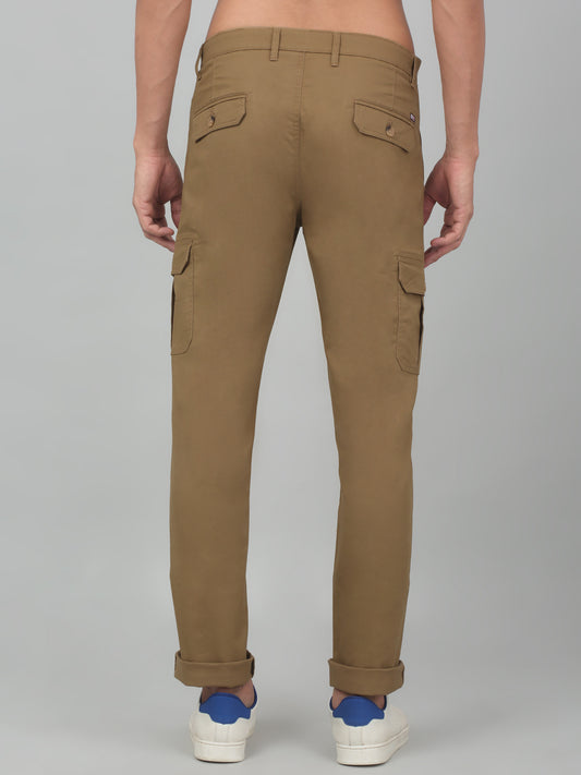 Men's Brown Solid Stretchable Cargo