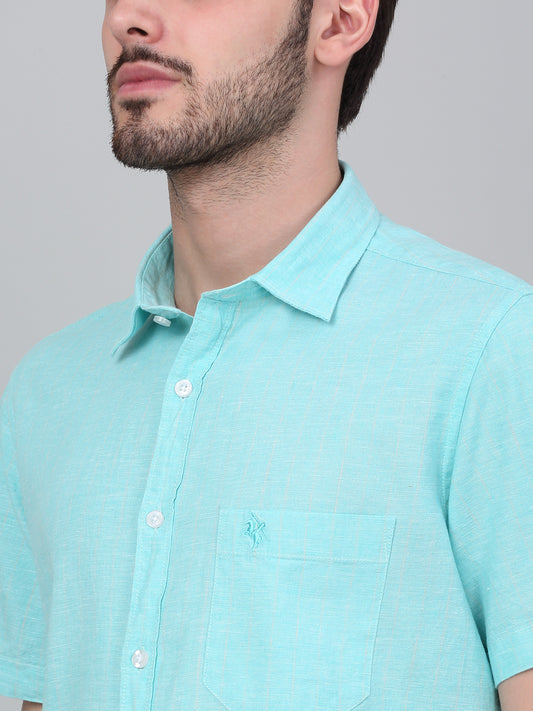 Men's Blue Striped Half Sleeve Casual Shirt