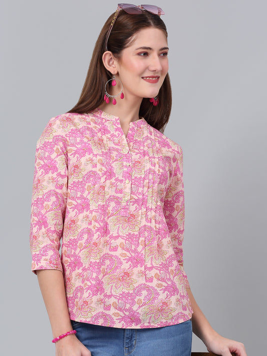 Women's Pink Printed 3/4th Sleeve Tunic