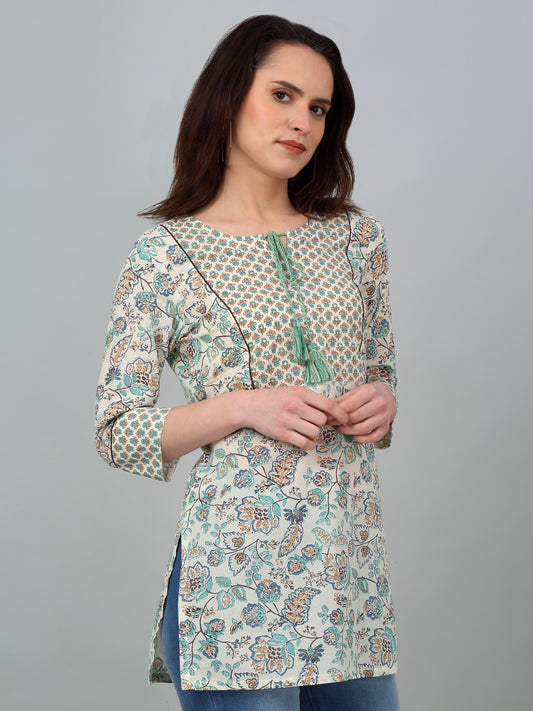 Women's  Round Neck With Tie Pp Multi Color All over Printed Short Length Kurti