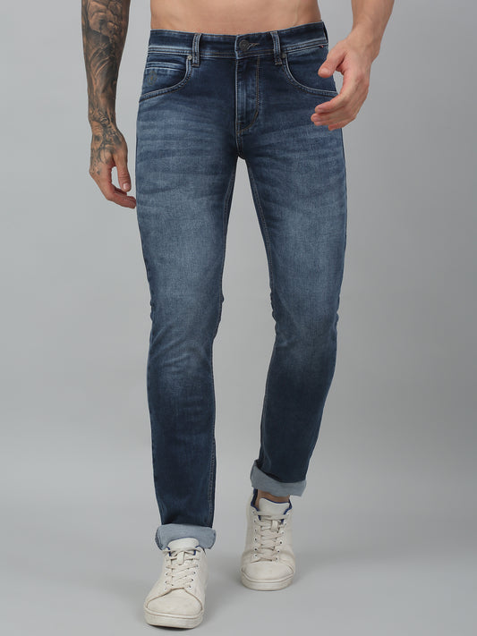Denim Jeans for Men l Breathable & Soft with Color Fastness Ultra Narrow Fit Cotton Fabric Solid Pattern Button Closure