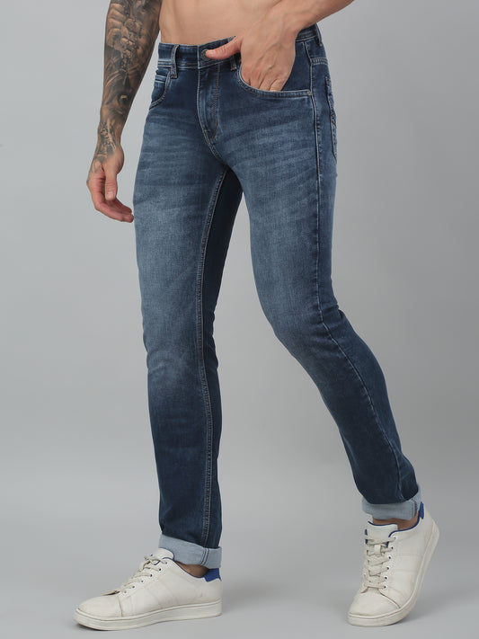 Denim Jeans for Men l Breathable & Soft with Color Fastness Ultra Narrow Fit Cotton Fabric Solid Pattern Button Closure