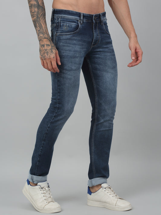 Denim Jeans for Men l Breathable & Soft with Color Fastness Ultra Narrow Fit Cotton Fabric Solid Pattern Button Closure