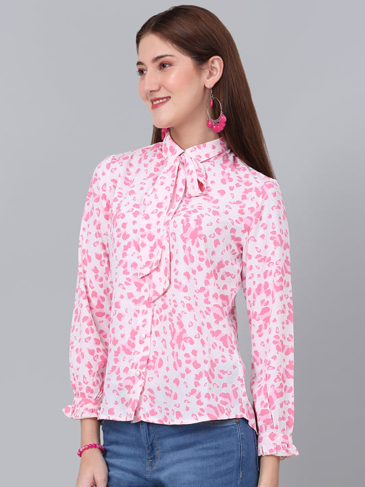 Women's Pink Printed Casual Top