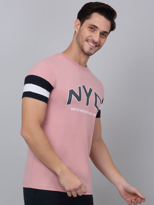 T-Shirt for Men | Breathable & Soft with Color Fastness Regular Fit Round Neck Poly Cotton Fabric Printed Pattern
