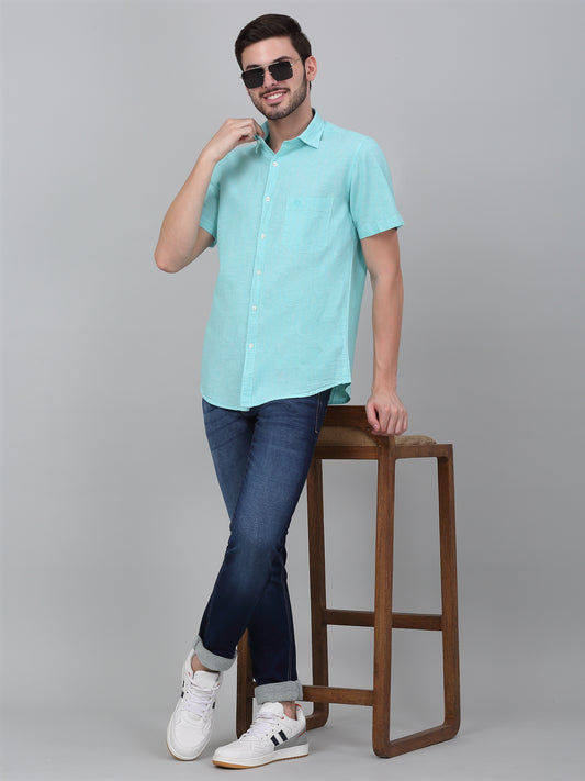 Men's Blue Striped Half Sleeve Casual Shirt