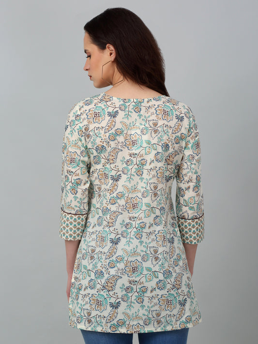 Women's  Round Neck With Tie Pp Multi Color All over Printed Short Length Kurti