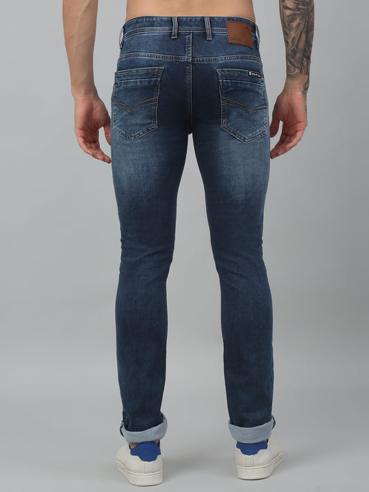 Denim Jeans for Men l Breathable & Soft with Color Fastness Ultra Narrow Fit Cotton Fabric Solid Pattern Button Closure