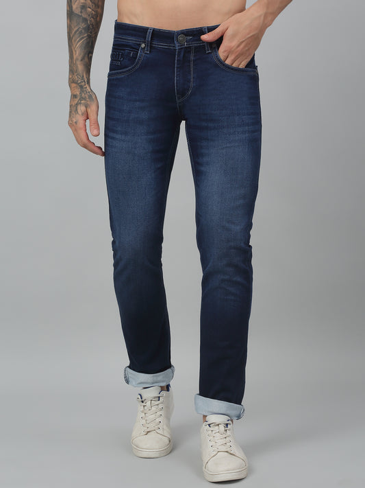 Denim Jeans for Men l Breathable & Soft with Color Fastness Ultra Narrow Fit Cotton Fabric Solid Pattern Button Closure