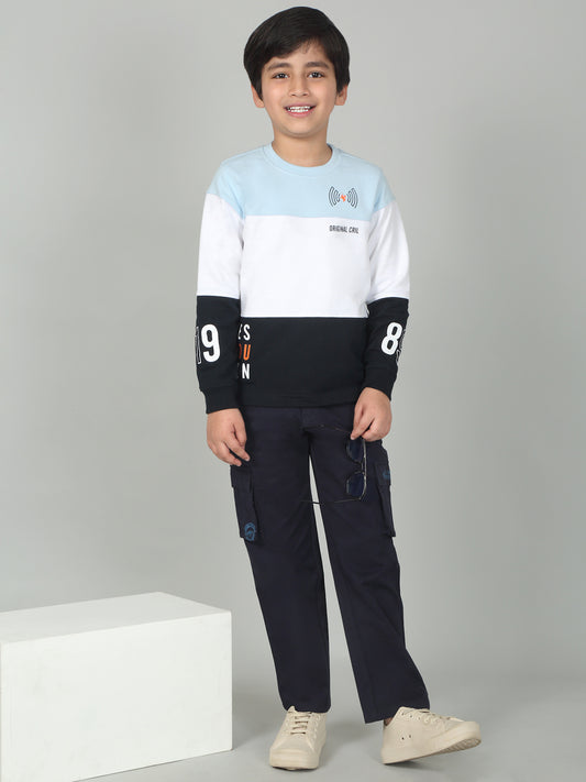 Boys Sky Blue Color Block Full Sleeves Casual T-Shirt