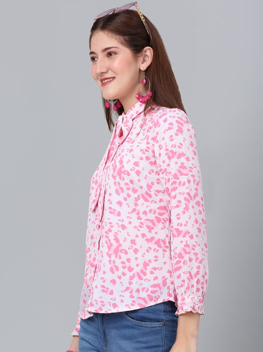 Women's Pink Printed Casual Top