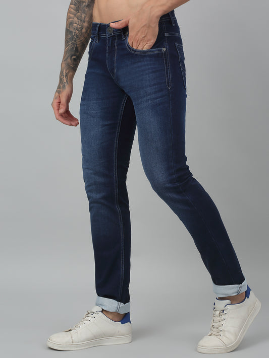 Denim Jeans for Men l Breathable & Soft with Color Fastness Ultra Narrow Fit Cotton Fabric Solid Pattern Button Closure