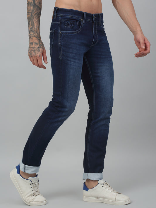 Denim Jeans for Men l Breathable & Soft with Color Fastness Ultra Narrow Fit Cotton Fabric Solid Pattern Button Closure