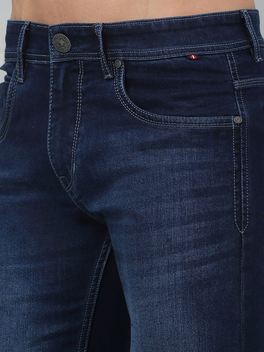 Denim Jeans for Men l Breathable & Soft with Color Fastness Ultra Narrow Fit Cotton Fabric Solid Pattern Button Closure