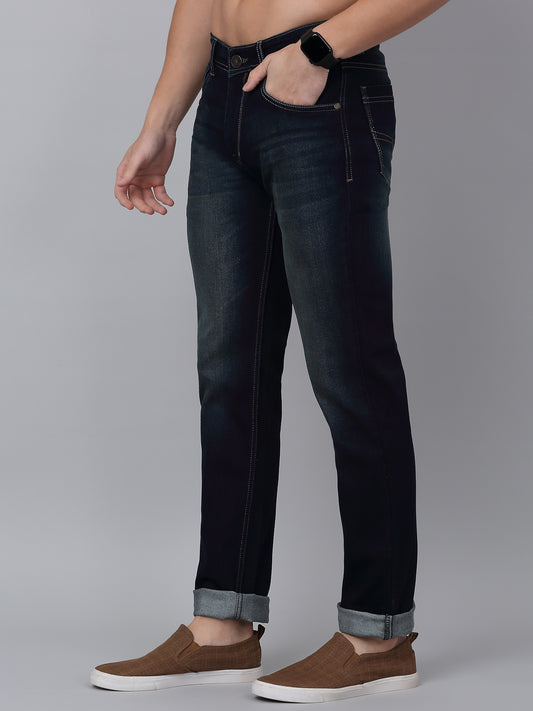 Denim Jeans for Men l Breathable & Soft with Color Fastness Ultra Narrow Fit Cotton Fabric Solid Pattern Button Closure