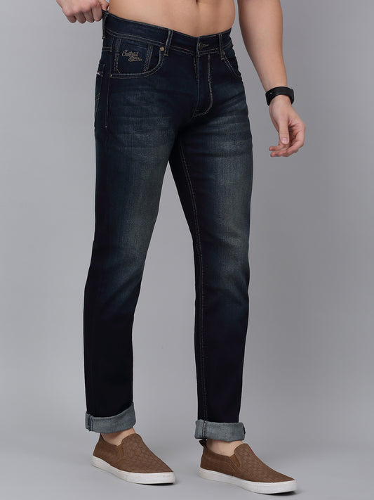 Denim Jeans for Men l Breathable & Soft with Color Fastness Ultra Narrow Fit Cotton Fabric Solid Pattern Button Closure