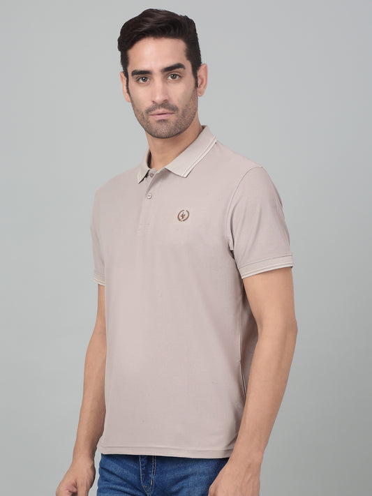 Men's Beige  Polo neck Half Sleeve T-Shirt