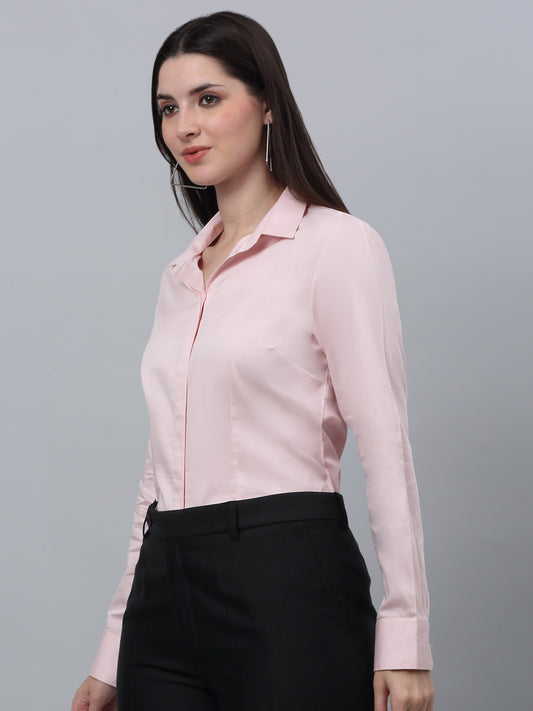Women's Formal Slim Fit Baby Pink Regular Full Sleeve  Shirt