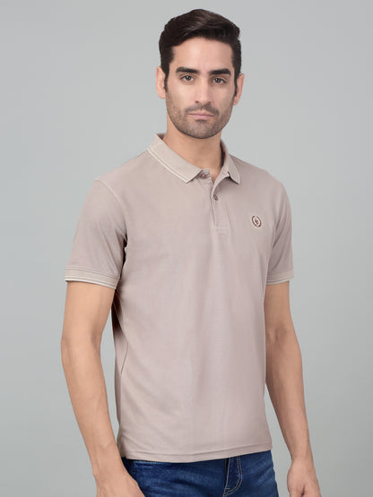 Men's Beige  Polo neck Half Sleeve T-Shirt