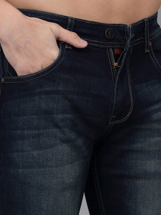 Denim Jeans for Men l Breathable & Soft with Color Fastness Ultra Narrow Fit Cotton Fabric Solid Pattern Button Closure